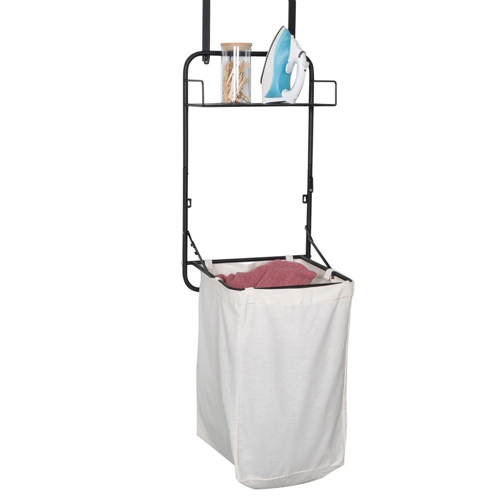 Honey-Can-Do Collapsible Wall-Mounted Clothes Hamper Canvas Bag Metal Shelf NEW